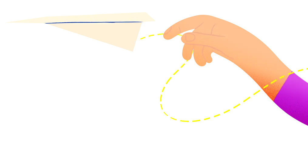 Farrows Creative Marketing Agency | Illutsration of a hand throwing a paper plane to symbolise an email or getting in touch