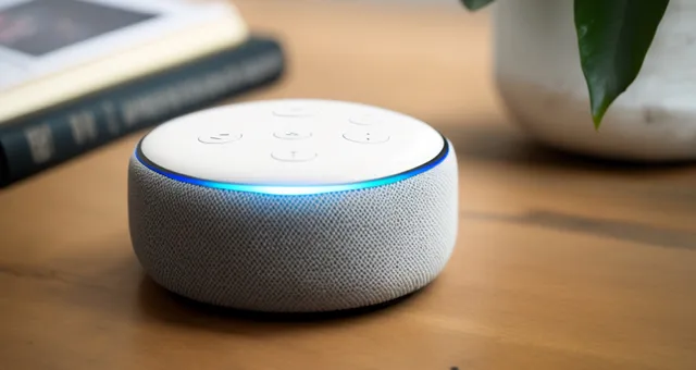Smart speaker sat on a desk